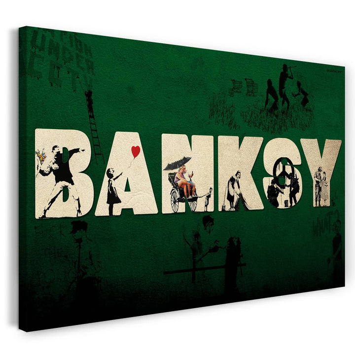 Leinwand (80x60cm): Banksy - Kollage Balloon Girl Rat Blumenstrauss Putzfrau Rik 80x60 cm, 80x60 cm