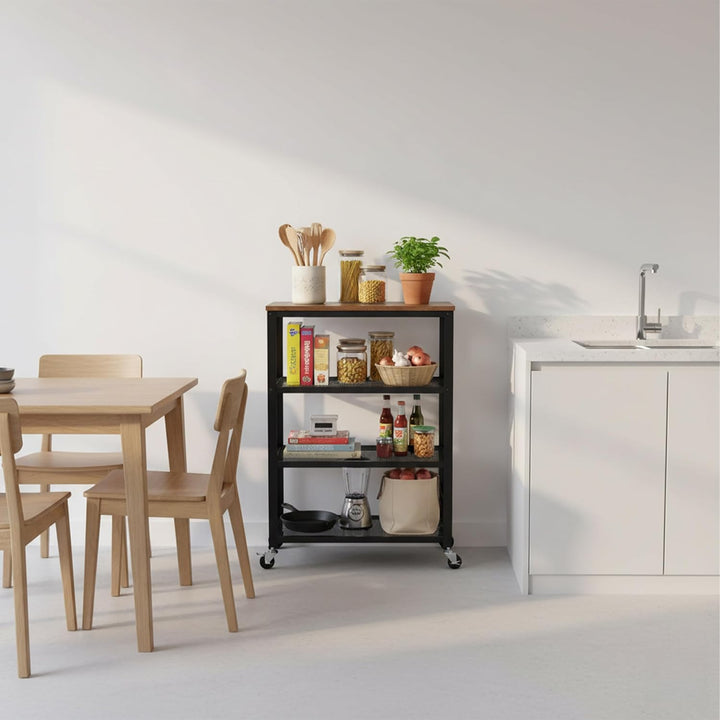 Relaxdays Rollwagen, 4 Ablagen, Industrial, Küche &amp; Wohnzimmer, HBT: 85x60x40 cm, Servierwagen mit R
