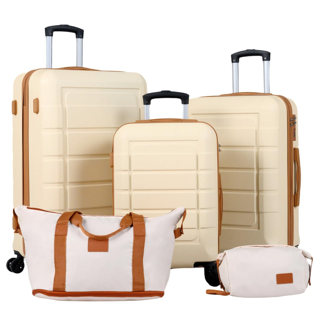 COSTWAY Kofferset 5 teilig Hartschale, Koffer Set mit1Reisetasche & 1 Kulturbeutel, Reisekoffer mit