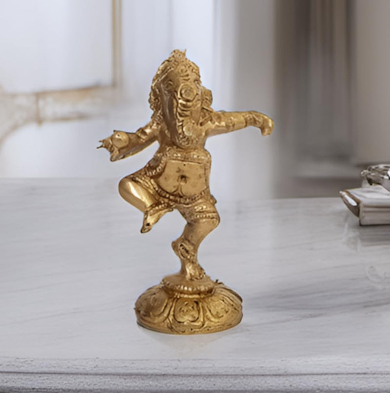 Purpledip Messing-Statue: Tanzender Ganesha (Ganapathi/Vinayaka) Idol in einzigartiger Haltung (1108