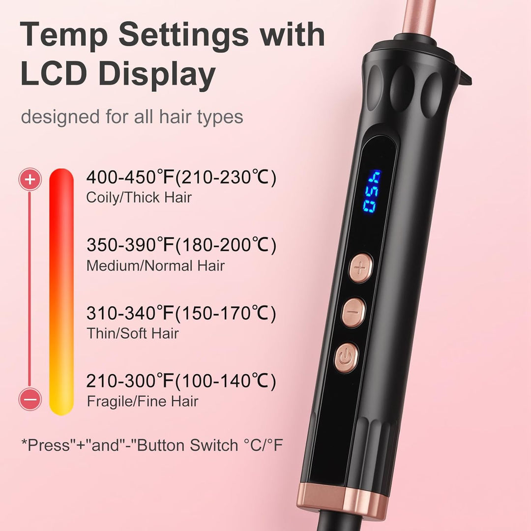 Lockenstab Dünn 9mm, Mini Lockenstäbe mit Quarz-Keramik-Beschichtung & LCD 100-230°C, 14 Stufen, für