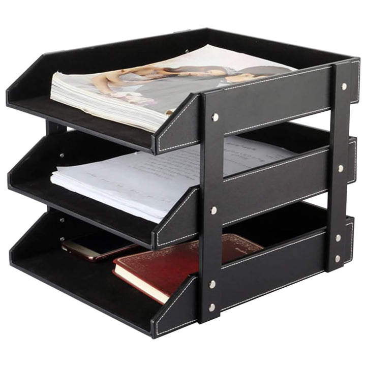 Schreibtisch-Organizer aus Leder, stapelbarer Büro-Aktenordner, Dokumentenfach für Akten, Ordner, Br