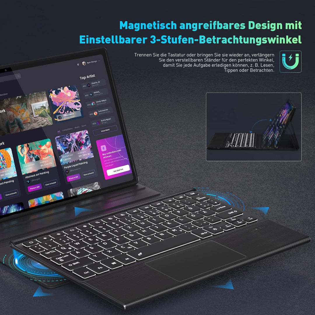 DoohowCase Bluetooth Tastatur Hülle mit Trackpad für Google Pixel Tablet 11 Zoll 2023, wiederaufladb
