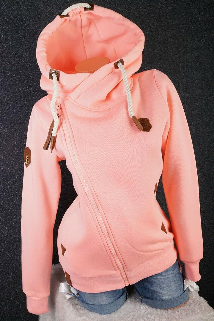 VIN TE Damen Sweat Jacke XXL Kapuze Hoodie Übergangsjacke Fleece gefüttert schräger Reissverschluss