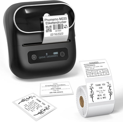 Phomemo M220 Etikettendrucker Beschriftungsgerät, Thermo Bluetooth Tragbarer Etikettenhersteller, Ak