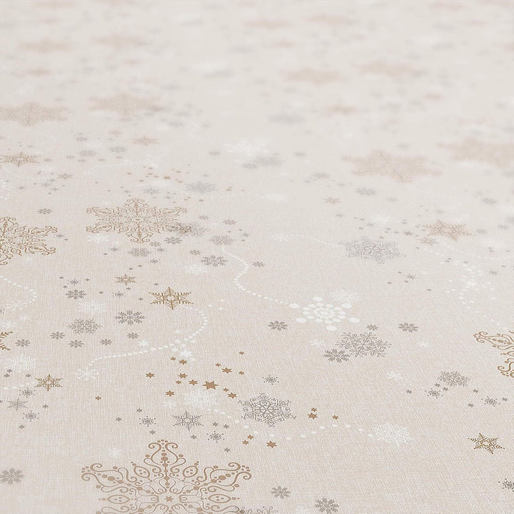 ANRO Wachstuchtischdecke Wachstuch Wachstischdecke Tischdecke Weihnachten Schneeflocken Beige 220x14