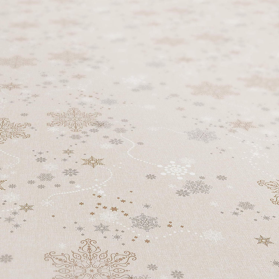 ANRO Wachstuchtischdecke Wachstuch Wachstischdecke Tischdecke Weihnachten Schneeflocken Beige 140 cm