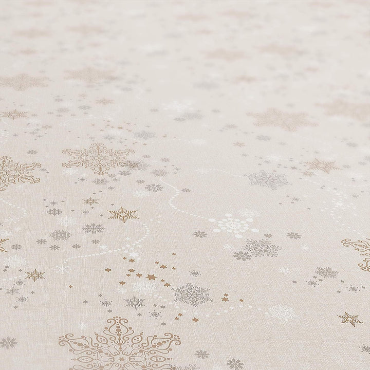 ANRO Wachstuchtischdecke Wachstuch Wachstischdecke Tischdecke Weihnachten Schneeflocken Beige 140 cm