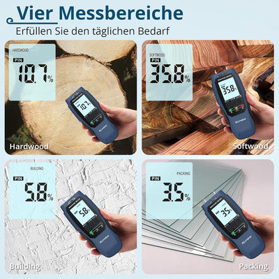 ALLmeter Feuchtigkeitsmessgerät Wand Feuchtigkeitsmesser 2 in 1 Pin/Pinless Holzfeuchtemessgerät mit