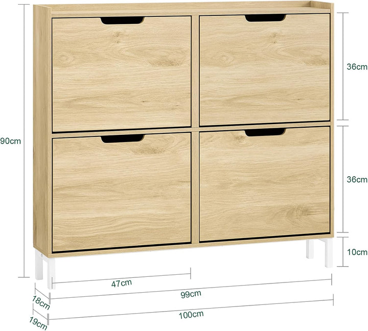 SoBuy Schuhschrank schmal mit 4 Klappen 100x91x19cm für Flur | Schuhkipper platzsparend, geschlossen