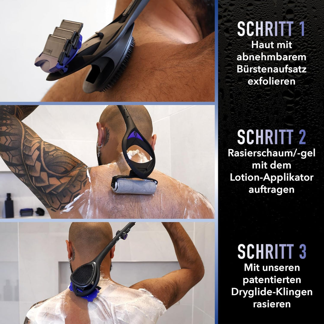 BakBlade 3.0 Stealth Back Shaver All-in-1-Pflegeset – 23-Zoll-Griff – Inklusive Lotion-Applikator un