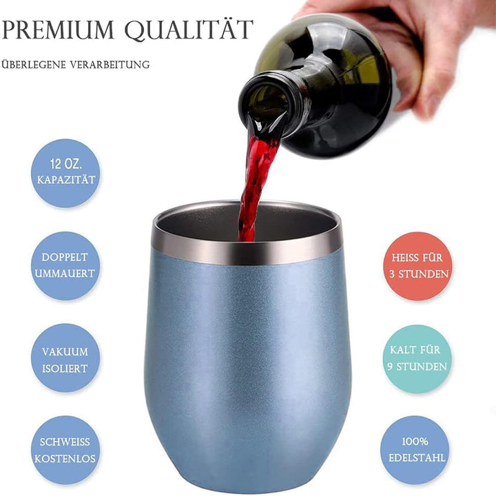 Weinbecher aus Edelstahl,2 Stück 12OZ Weingläser to go,hält 5h heiss/ 10h kalt,BPA-frei,Doppelwandig