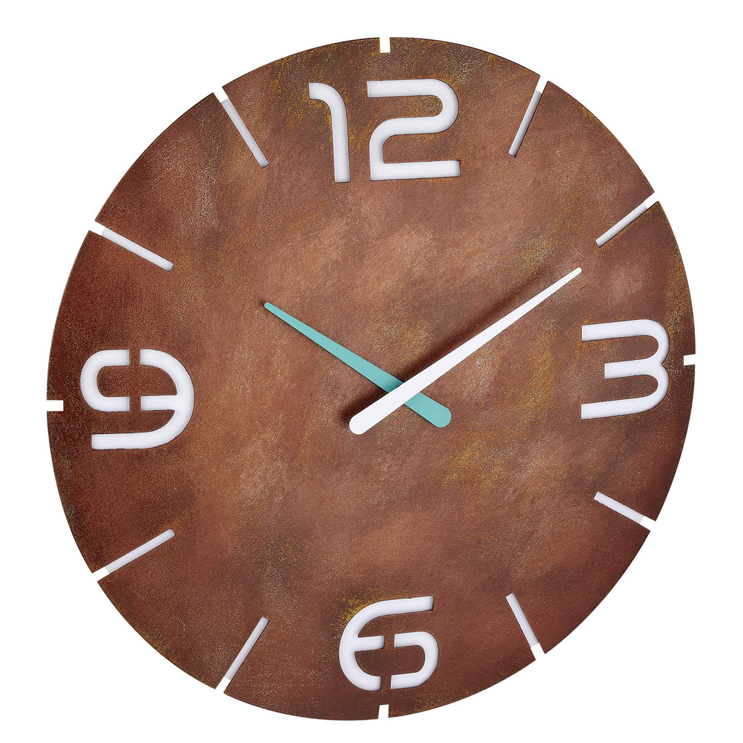 TFA Dostmann Analoge Funk-Wanduhr Contour, Funkuhr, Designuhr, Rost-Optik, Ø 350 x H 35 mm, Rost-opt