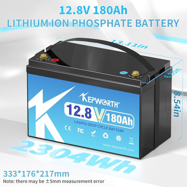 KEPWORTH LiFePO4 180Ah 12V Batterie, Lithium Akku mit 100A BMS, Max. 15000 Zyklen, Perfekter Ersatz