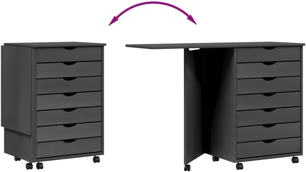 Mobiler Aktenschrank Lagerschrank mit Schreibtisch Beistellschrank mit Rollen für Wohnzimmer Schlafz