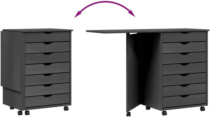 Mobiler Aktenschrank Lagerschrank mit Schreibtisch Beistellschrank mit Rollen für Wohnzimmer Schlafz