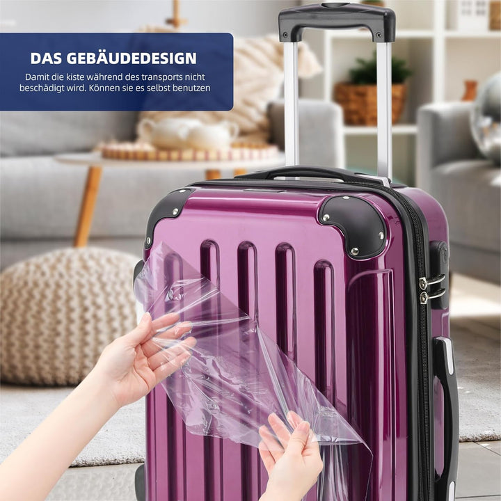 BEIBYE- 3er Kofferset Hartschalen-Koffer Reisekoffer Trolley Rollkoffer Set Reisekofferset (Lila), L