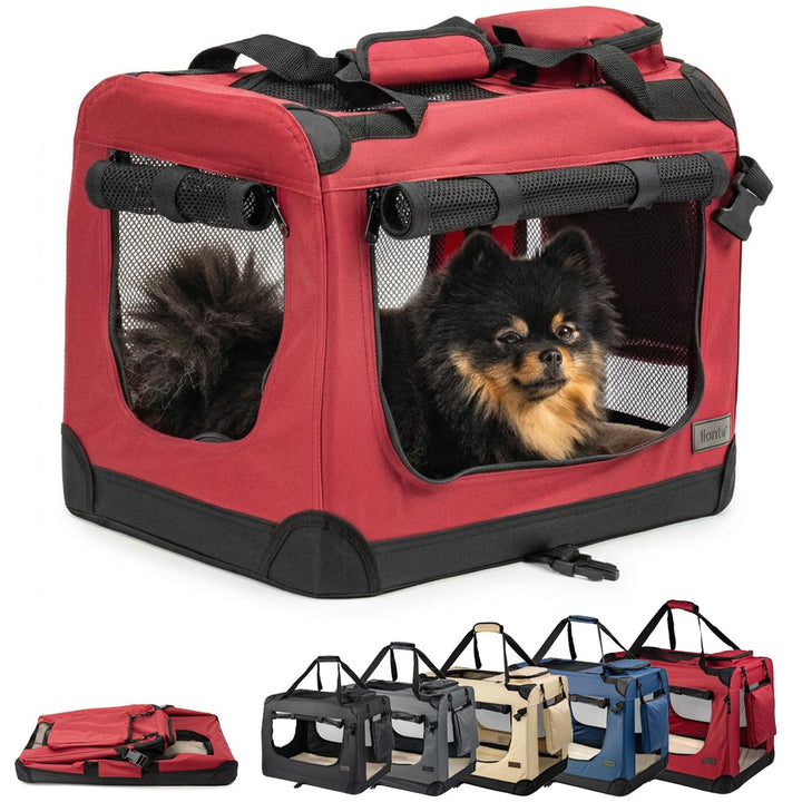 lionto Hundetransportbox Hundetasche Hundebox Faltbare Kleintiertasche, (S) 50x34x36 cm dunkelrot Du