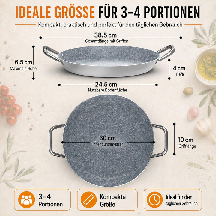 TEHORNEO Paella Pfanne Induktion, Paella Pfanne 30 cm Antihaftbeschichtete aus Aluminium 3-4 Portion