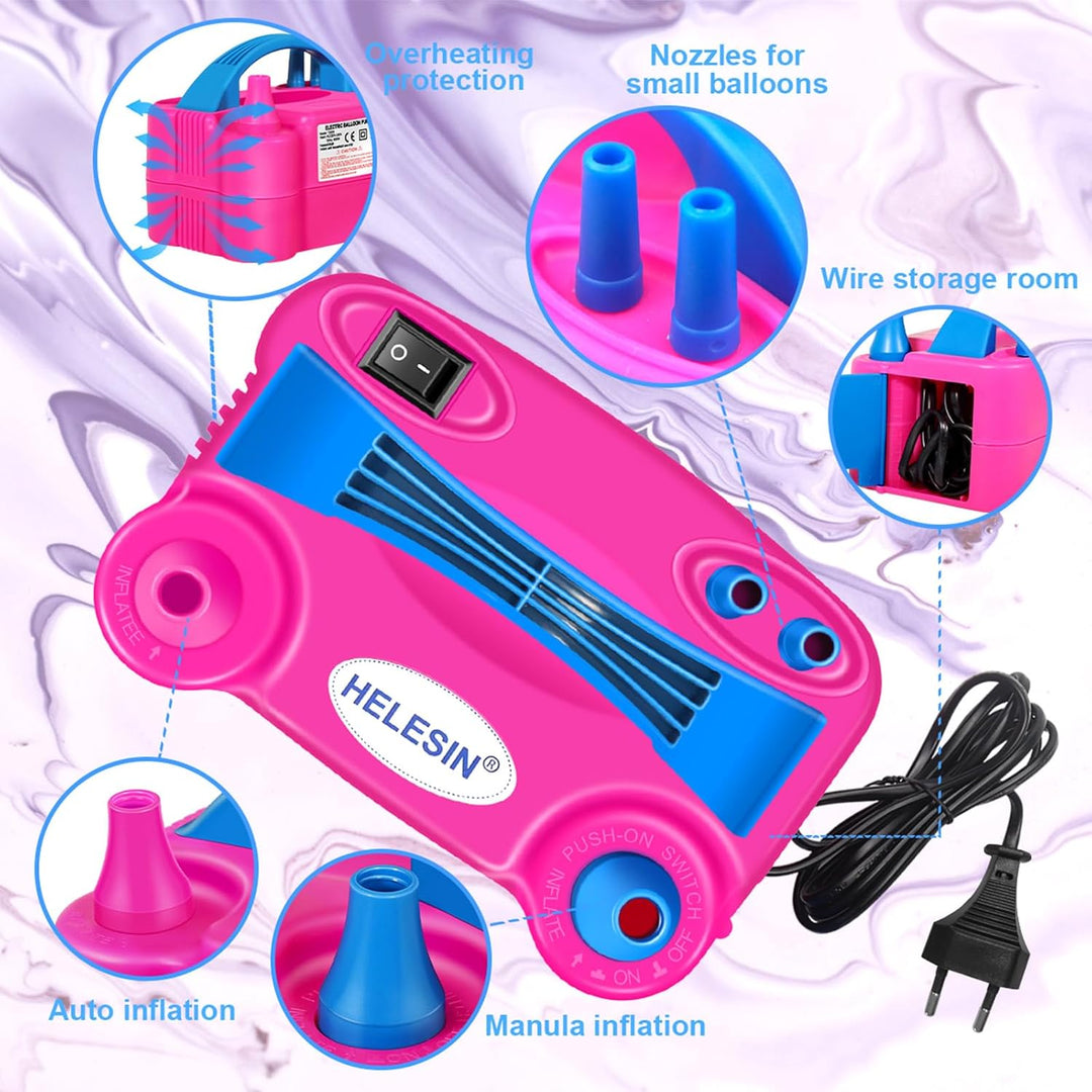 HELESIN Luftballonpumpe Elektrisch, 600W Ballonpumpe Elektrisch, Tragbar Balloon Pump mit 2 Inflatio