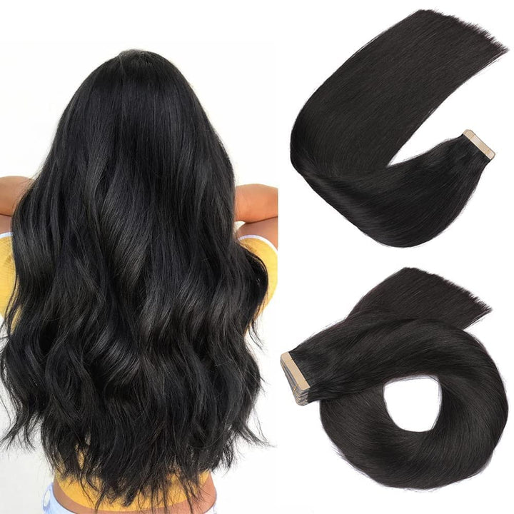 HotLulana Tape Extensions Echthaar 40stück 80g Haar Extension Natur Schwarz Remy 100% Natürliche Inv