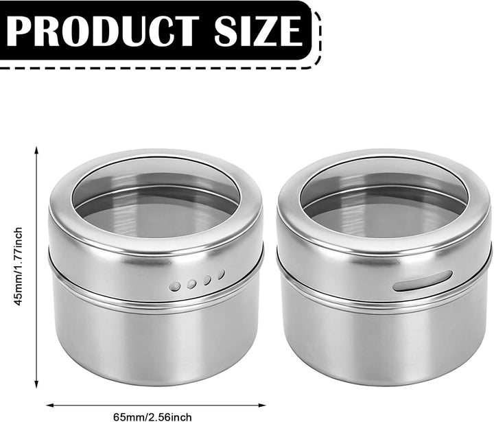 12 Stück Gewürzdosen Magnetisch, 100ml Edelstahl Transparent Top BBQ Gewürzdose, 2-in-1 Gewürzbehält