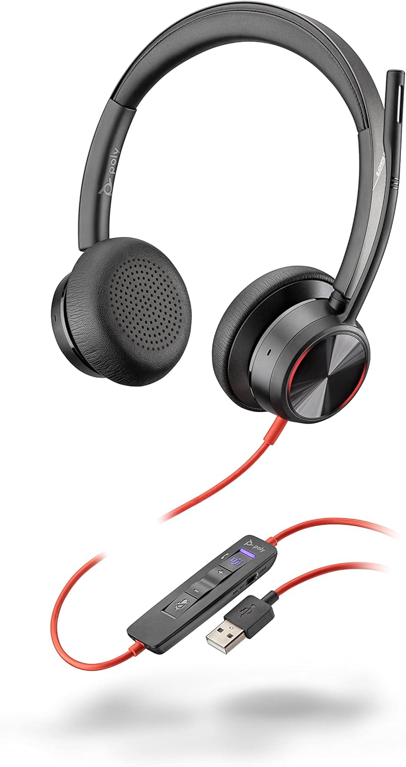 Poly - Blackwire 8225 Stereo-Headset mit Mikrofon (Plantronics) – PC-Headset mit USB-A zum Anschluss