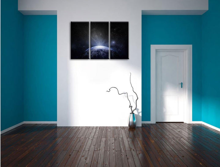 Pixxprint Sicht vom Mond auf die Erde Schwarz/Weiss 3-Teiler Leinwandbild 120x80 Bild auf Leinwand