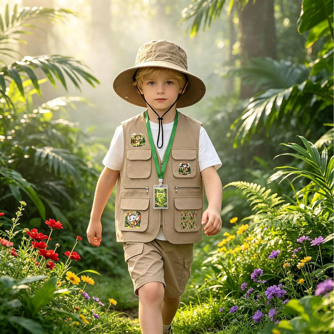 4 Pcs Forscherset für Kinder ab 4 Exploration Spielzeug Safari Kostüm