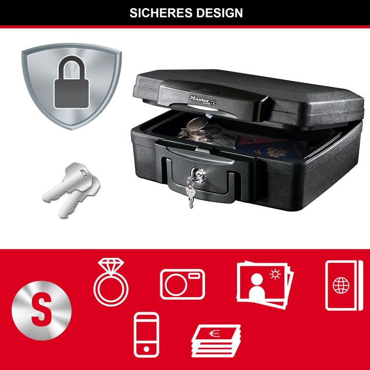 Master Lock Tresor Feuerfest und Wasserdicht mit Schlüssel, Dreifacher Schutz - Flug, Feuer und Flut