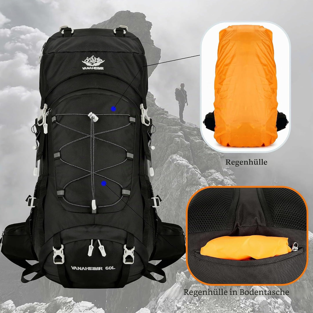 60L wanderrucksack Wander camping rucksack, mit Regenschutz, Kletterrucksack für Damen und Herren, R