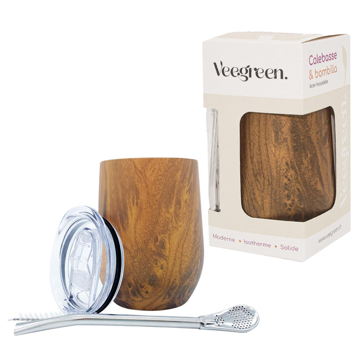Set Tasse Yerba Maté | Argentinien | Kalebasse + Bombilla Strohhalm + Deckel | ideale Trinkflasche z