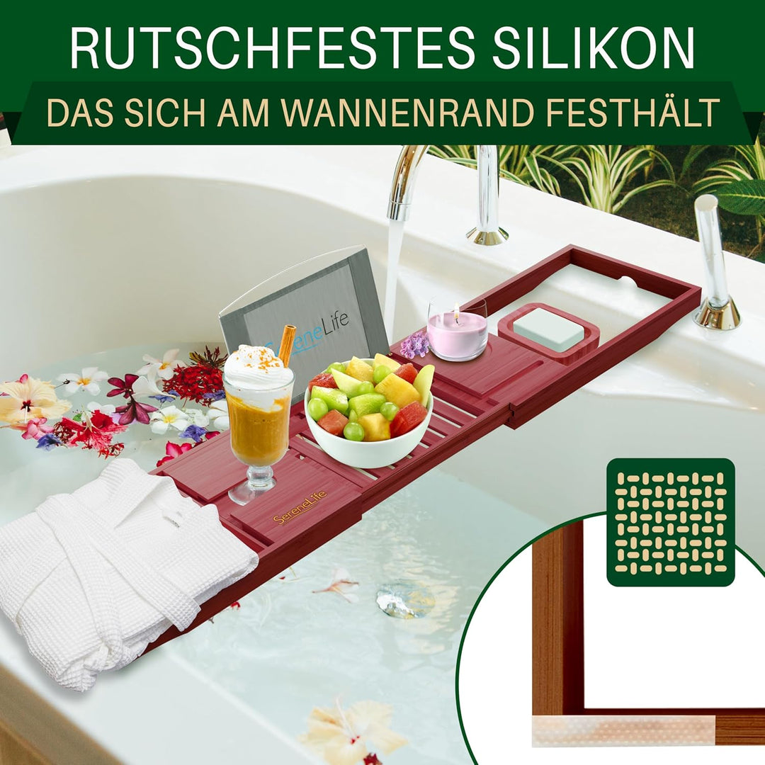 SereneLife Badewannenablage aus natürlichem Bambus, ausziehbares Badewannenbrett, Ablage Badewanne E