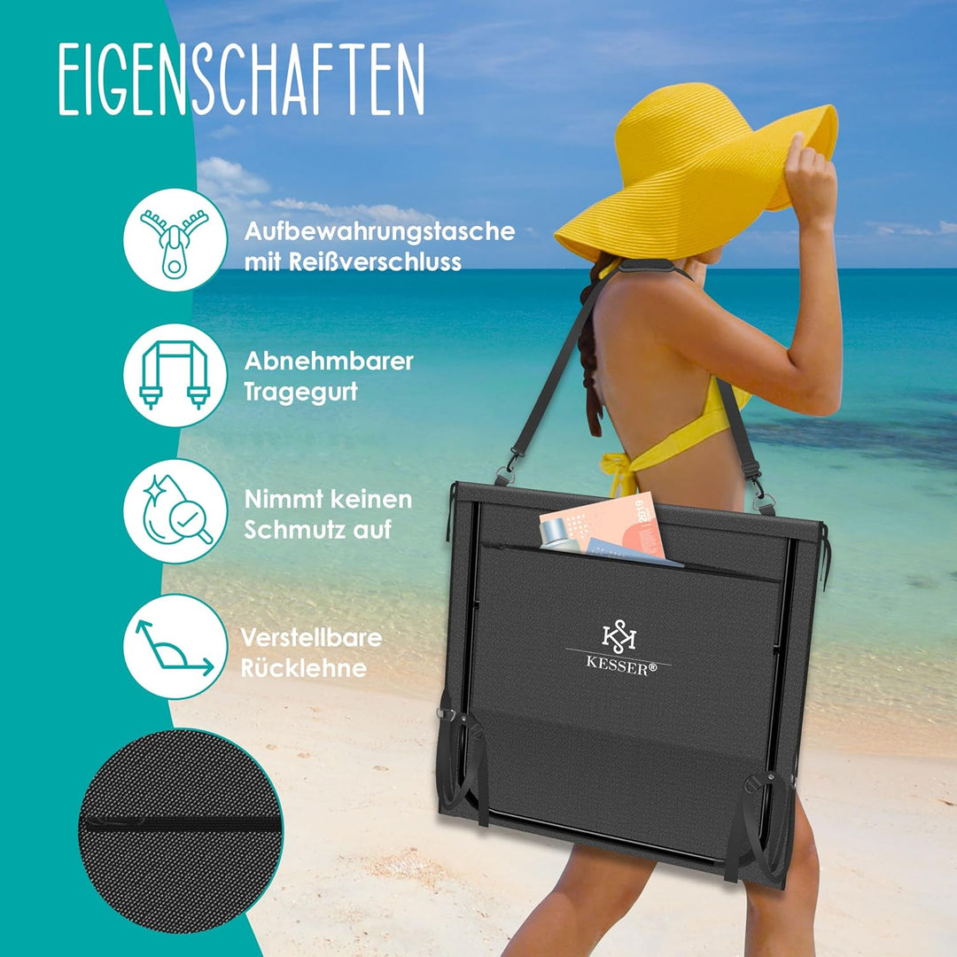 KESSER® 2er Set Strandmatte klappbar mit Verstellbarer Rückenlehne, Tragegurt, wasserdichter Tasche