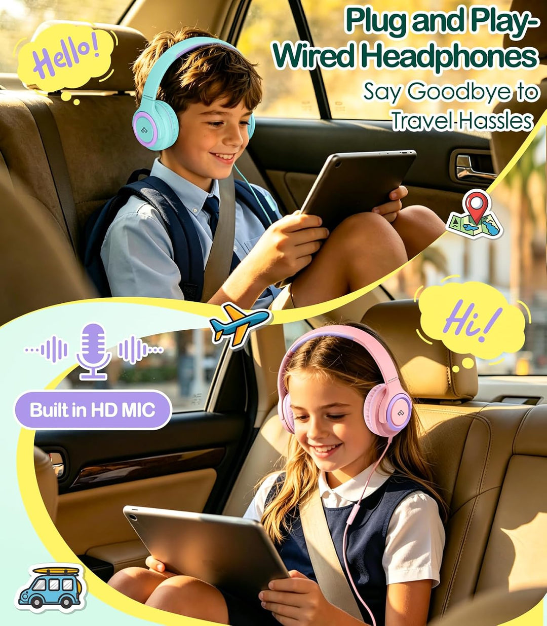 INFURTURE CH1 Kinder Kopfhörer, Kabel Kopfhörer für Kinder, Verstellbares Stirnband, Stereo Sound, F