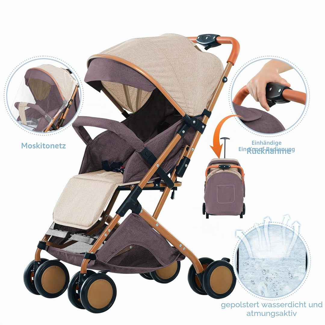 Ultrakompakter Kinderwagen von 0 bis 6 Jahren, Reisewagen mit 5-Punkt-Sicherheitsgurt, kompakt und n