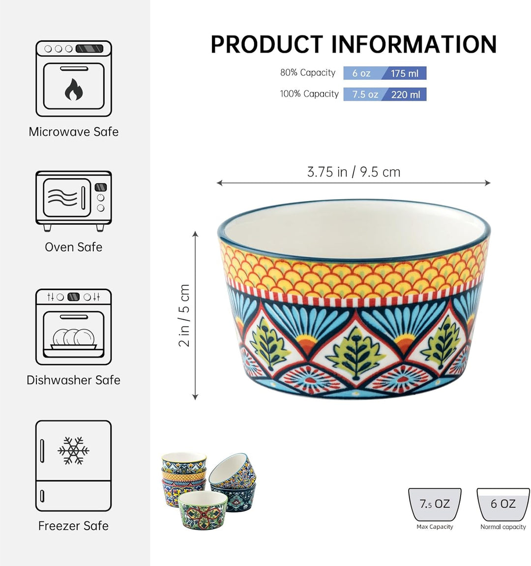 HENXFEN LEAD Soufflé Förmchen 6er Set, 175ml Creme Brulee Schälchen Set, Kleine Auflaufformen in Bun