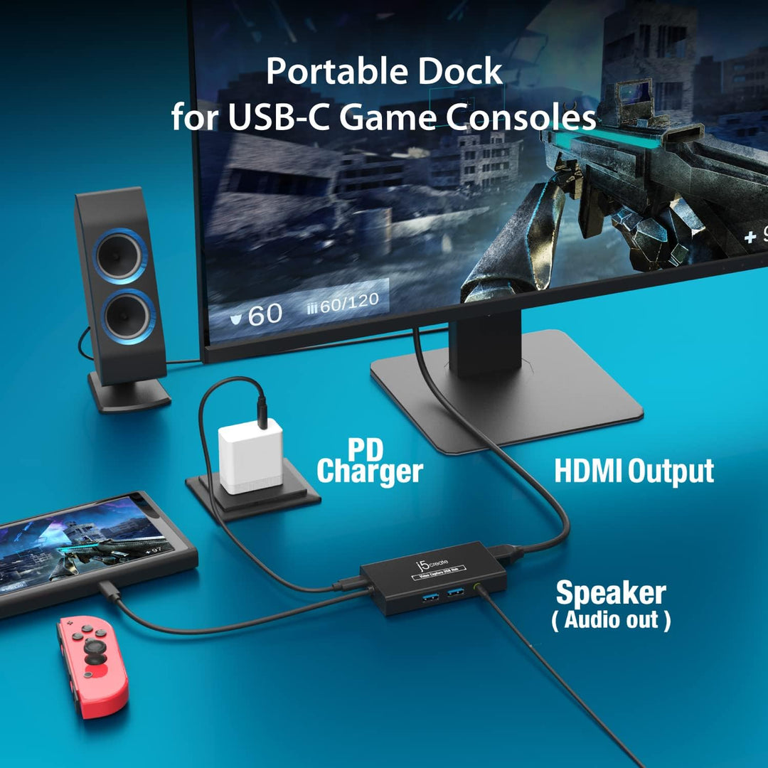 j5create Video Capture Card mit PD 60W Pass-Through Charging, integrierter Multifunktions-Hub, geeig