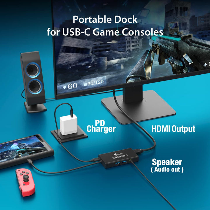 j5create Video Capture Card mit PD 60W Pass-Through Charging, integrierter Multifunktions-Hub, geeig