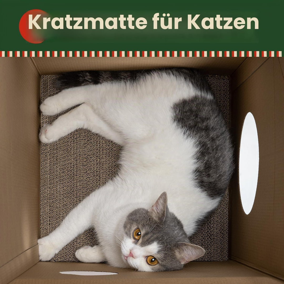 Conlun Katzenhaus mit Kratzbrett &amp; Katzenminze, Leicht zu Montieren - Kratzhöhle für Wohnungskatzen,