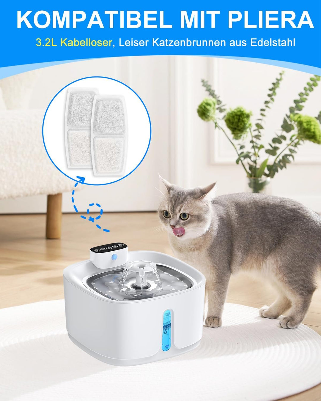 Haliya Katzenbrunnen Filter 12+12 Stück, Wasserfilter Trinkbrunnen Passend für Pliera 3.2L Katzenbru