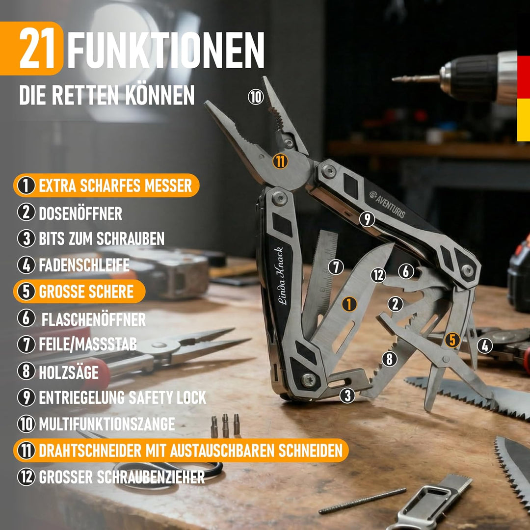 AVENTURIS® Multitool-Feuerstahl-Set PERSONALISIERT, Survival-Outdoor- Ausrüstung für Jede Situation
