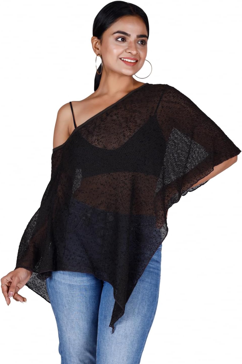 GURU SHOP Lagenlook Poncho, Leichter Poncho, Pixi Poncho, Damen, Braun, Baumwolle, Size:40 40 Schwar