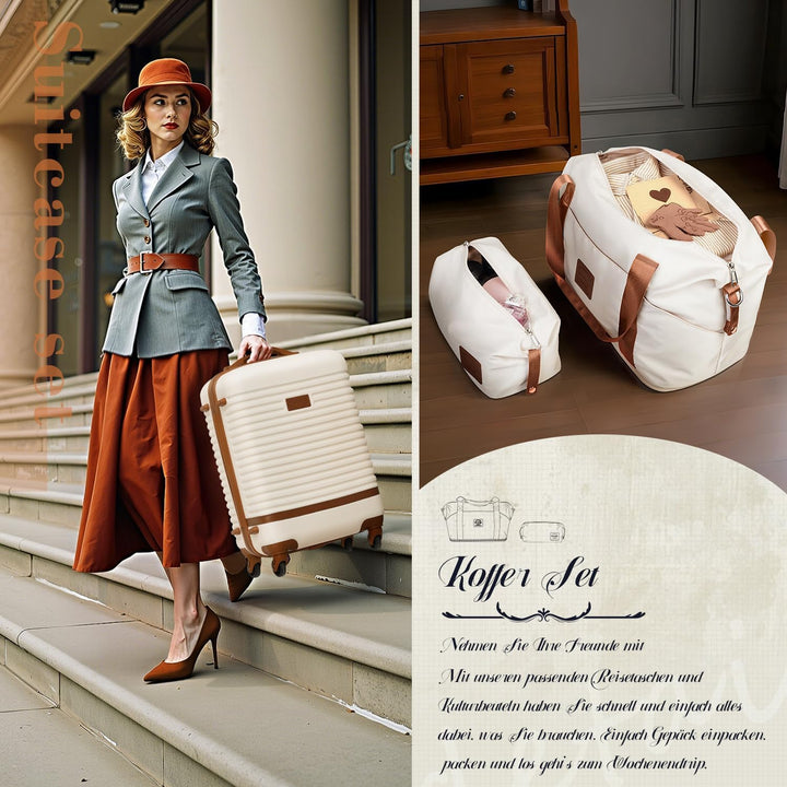 COOLIFE Koffer Set 5tlg, 20"+24"+28" Koffer mit Reisetasche &amp; Kulturbeutel | Reisekoffer Set für Fam