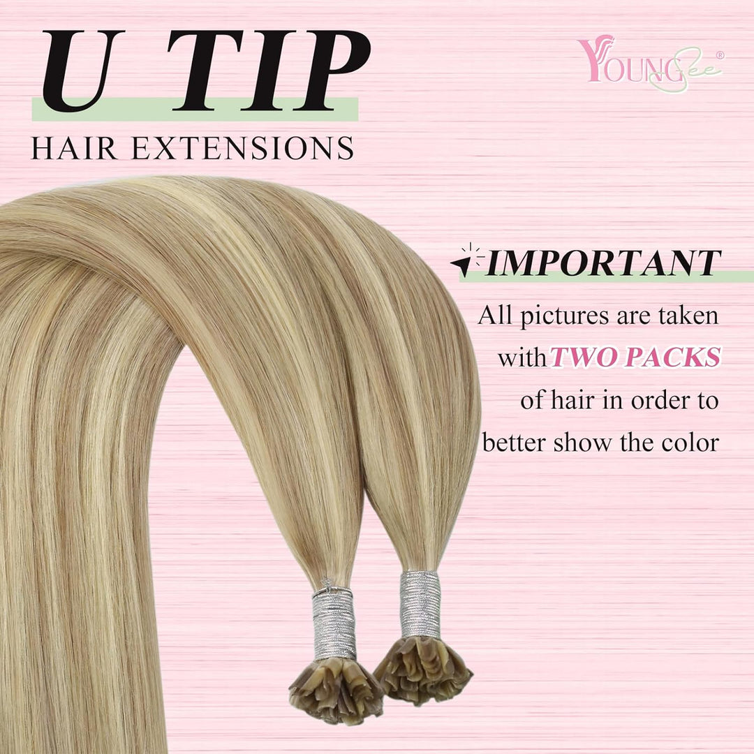 YoungSee Extensions Echthaar Bondings Blond 40cm Echthaar Extensions Bondings Keratin Bonding Extens