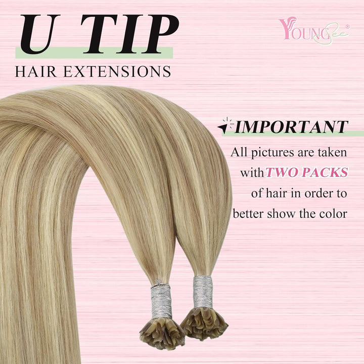YoungSee Extensions Echthaar Bondings Blond 40cm Echthaar Extensions Bondings Keratin Bonding Extens
