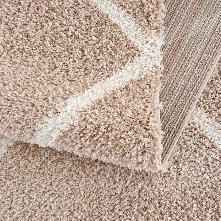 SANAT Madrid Shaggy Teppich Rund - Hochflor Teppiche für Wohnzimmer, Schlafzimmer, Küche - Beige, Gr