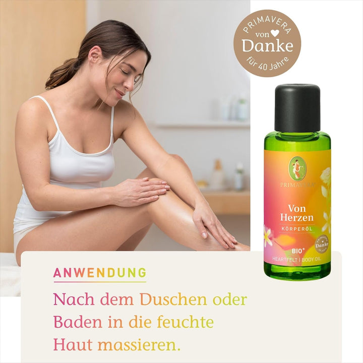 PRIMAVERA Körperöl Von Herzen bio* 50 ml – naturreine Pflanzenkraft – Glasflasche – Aromaöl, Körperö