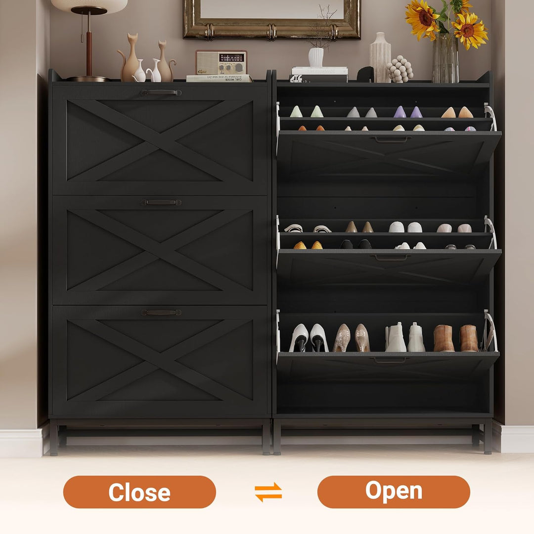 Hawthyhome Schuhkipper schmal mit 3 Klappen, höher Schuhschrank für 18-24 Paar Schuhe, Schmaler Schu
