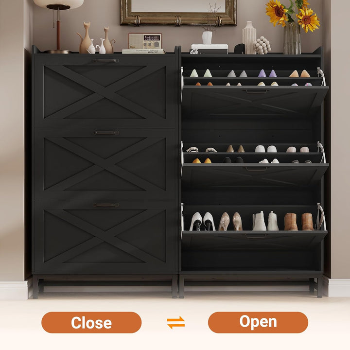 Hawthyhome Schuhkipper schmal mit 3 Klappen, höher Schuhschrank für 18-24 Paar Schuhe, Schmaler Schu